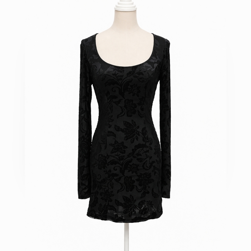 NWT Free People FP Movement Lotta Love Burnout Velvet Mini Dress Black Size S